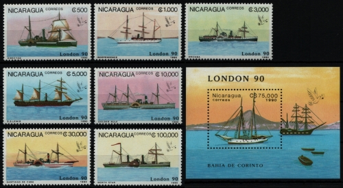 Nicaragua 1990 - Mi-Nr. 2977-2983 & Block 189 ** - MNH - Schiffe / Ships