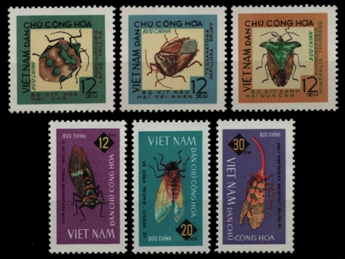 Vietnam 1965 - Mi-Nr. 379-384 (*) - ohne Gummi verausgabt - Insekten / Insects