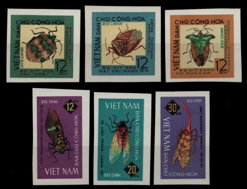 Vietnam 1965 - Mi-Nr. 379-384 U (*) - ohne Gummi verausgabt - Insekten / Insects