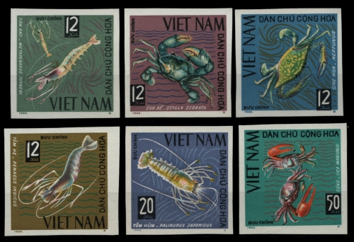 Vietnam 1965 - Mi-Nr. 387-392 U (*) - ohne Gummi verausgabt - Krebstiere