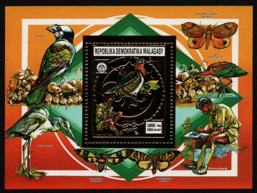 Madagaskar 1988 - Mi-Nr. Block 86 A ** - MNH - Gold - Vögel / Birds