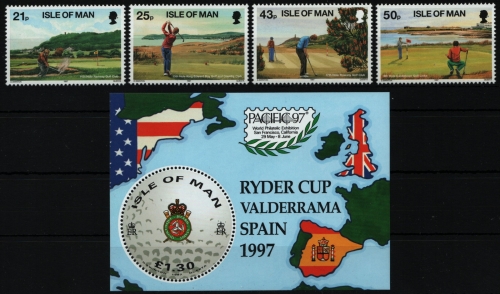 Isle of Man 1997 - Mi-Nr. 730-733 & Block 29 ** - MNH - Golf