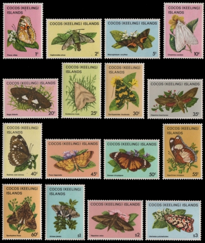 Kokos-Inseln 1982 - Mi-Nr. 88-103 ** - MNH - Schmetterling / Butterflies