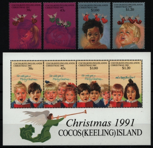 Kokos-Inseln 1991 - Mi-Nr. 252-255 & Block 11 ** - MNH - Weihnachten / X-mas
