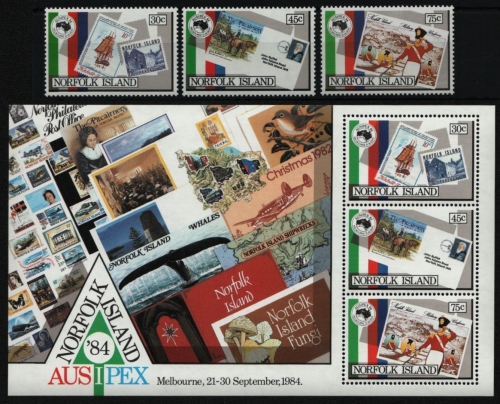 Norfolk-Insel 1984 - Mi-Nr. 344-346 & Block 6 ** - MNH - Marke auf Marke