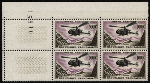 Frankreich 1958 - Mi-Nr. 1177 ** - MNH - Viererblock - Hubschrauber / Helicopter