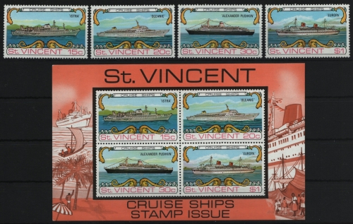 St. Vincent 1974 - Mi-Nr. 350-353 & Block 3 ** - MNH - Schiffe / Ships