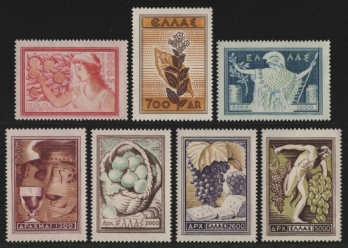 Griechenland 1953 - Mi-Nr. 596-602 ** - MNH - Landesprodukte (III)