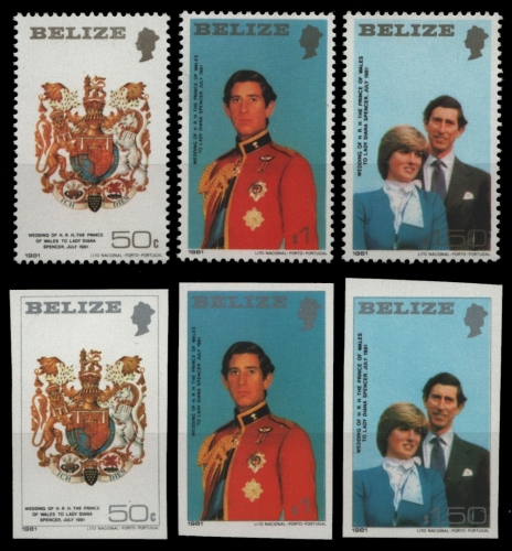 Belize 1981 - Mi-Nr. 554-556 A & B ** - MNH - Hohzeit Charles & Diana