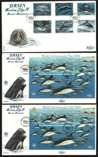Jersey 2000 - Mi-Nr. 938-943 & Block 26 & 26 I - Wale / Whales - FDC