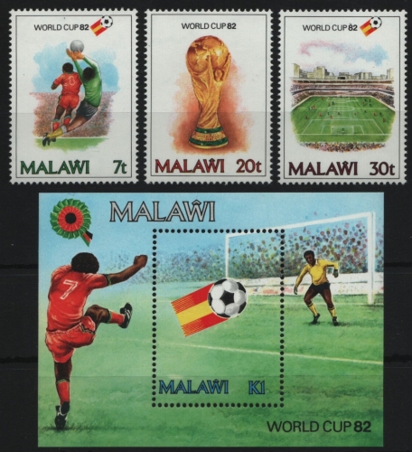 Malawi 1982 - Mi-Nr. 380-382 & Block 60 ** - MNH - Fussball / Soccer