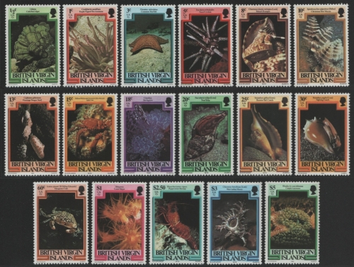 Jungferninseln 1979 / 80 - Mi-Nr. 366-382 I & II ** - MNH - Meeresleben (II)