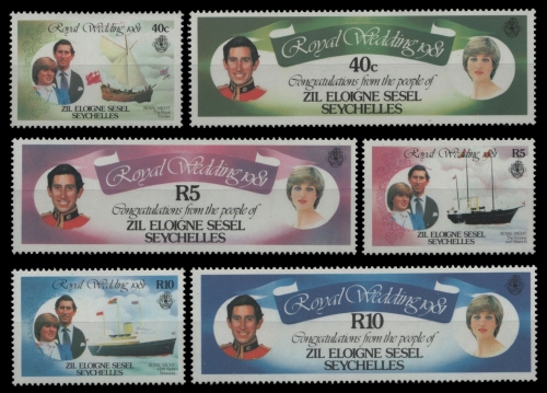 Äußere Seychellen 1981 - Mi-Nr. 23-28 A ** - MNH - Hochzeit Charles & Diana