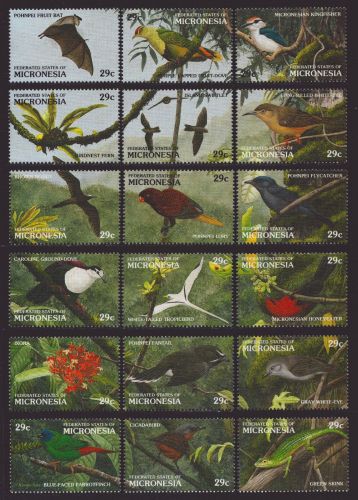 Mikronesien 1991 - Mi-Nr. 234-251 ** - MNH - Einzeln - Vögel / Birds