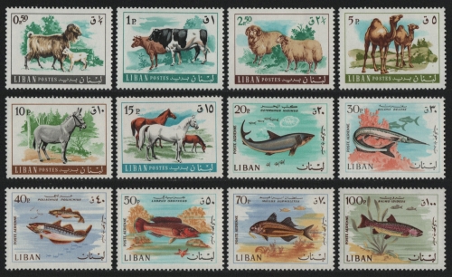 Libanon 1986 - Mi-Nr. 1021-1032 ** - MNH - Haustiere / Pets - Fische / Fish