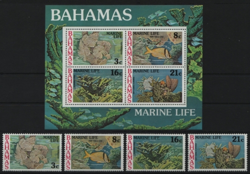 Bahamas 1977 - Mi-Nr. 414-417 & Block 20 ** - MNH - Meeresleben / Marine life