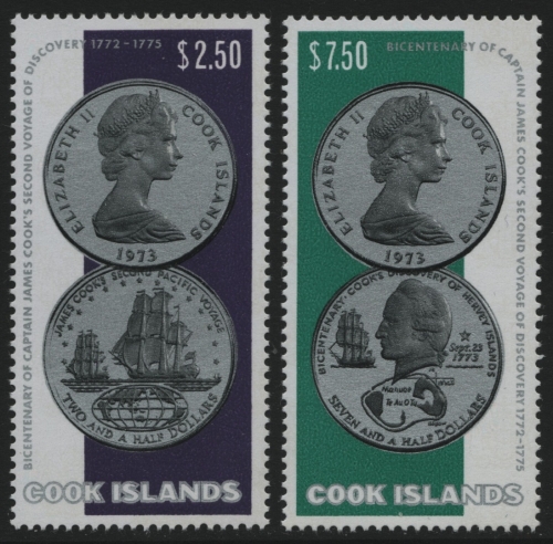 Cook-Inseln 1974 - Mi-Nr. 422-423 ** - MNH - Münzen / Coins (I)