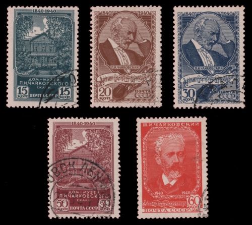 Russia / Sowjetunion 1940 - Mi-Nr. 758-762 gest / used - Tschaikowsky