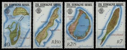 Äußere Seychellen 1983 - Mi-Nr. 46-49 ** - MNH - Inselkarten / Islands Maps