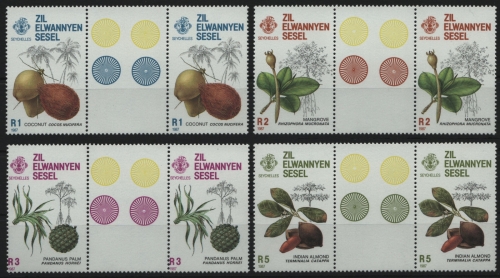 Äußere Seychellen 1987 - Mi-Nr. 133-136 ** - MNH - Gutterpairs - Bäume / Trees