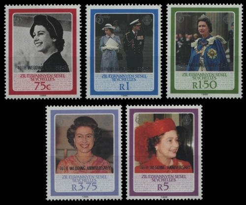 Äußere Seychellen 1987 - Mi-Nr. 141-145 ** - MNH - 40. Hochzeitstag