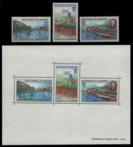 Dahomey 1968 - Mi-Nr. 325-327 & Block 10 ** - MNH - Olympia Grenoble