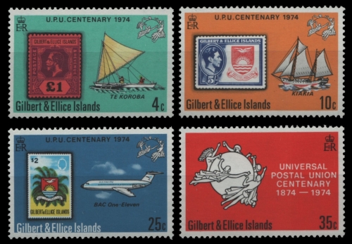 Gilbert und Ellice 1974 - Mi-Nr. 221-224 ** - MNH - UPU - Marke auf Marke
