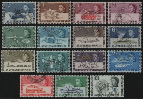 BAT / Brit. Antarktis 1963 - Mi-Nr. 1-15 gest / used - Antarktisforschung