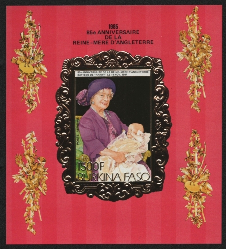 Burkina Faso 1985 - Mi-Nr. Block 101 B ** - MNH - ungez / imp - Gold - Queen Mum