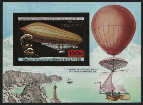 Guinea 1983 - Mi-Nr. Block 68 B ** - MNH - Gold - ungez / imp - Luftfahrt