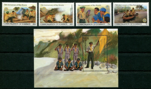 Dominica 1982 - Mi-Nr. 791-794 & Block 78 ** - MNH - Pfadfinder / Scouts