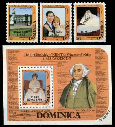 Dominica 1982 - Mi-Nr. 796-798 & Block 79 ** - MNH - Geburt Prinz William