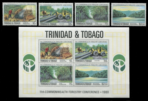 Trinidad & Tobago 1980 - Mi-Nr. 420-423 & Block 32 ** - MNH - Wald / Forest