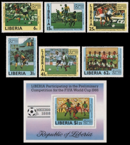 Liberia 1985 - Mi-Nr. 1329-1334 & Block 10 ** - MNH - Fußball / Soccer