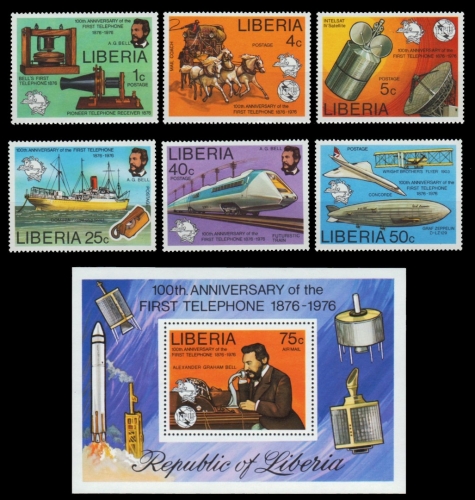 Liberia 1974 - Mi-Nr. 997-1002 A & Block 81 A ** - MNH - 100 Jahre Telefon