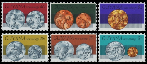 Guyana 1977 - Mi-Nr. 516-521 ** - MNH - Münzen / Coins