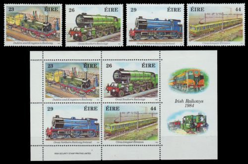 Irland 1984 - Mi-Nr. 528-531 & Block 5 ** - MNH - Eisenbahn / Trains