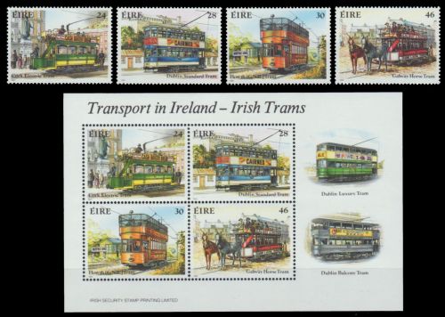 Irland 1987 - Mi-Nr. 615-618 & Block 6 ** - MNH - Straßenbahnen