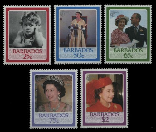 Barbados 1986 - Mi-Nr. 648-652 ** - MNH - 60. Geburtstag Queen Elizabeth II