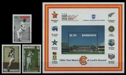 Barbados 2000 - Mi-Nr. 985-987 & Block 39 ** - MNH - Cricket