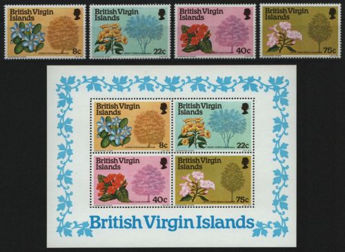 Jungferninseln 1978 - Mi-Nr. 340-343 & Block 8 ** - MNH - Blüten / Blossoms