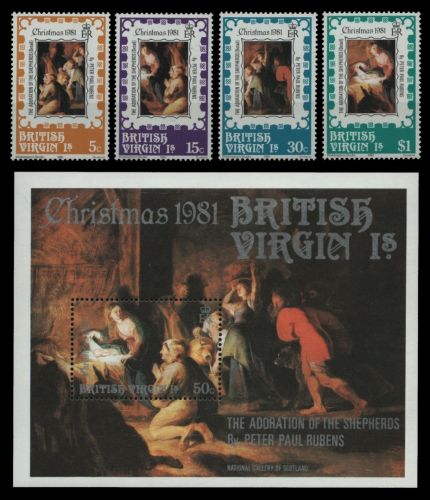 Jungferninseln 1981 - Mi-Nr. 419-422 & Block 16 ** - MNH - Weihnachten / X-mas
