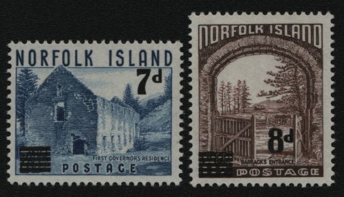 Norfolk-Insel 1958 - Mi-Nr. 23-24 ** - MNH - Freimarken mit Aufdruck