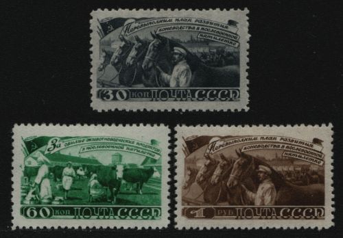 Russia / Sowjetunion 1948 - Mi-Nr. 1256-1258 * - MH - Viehzucht