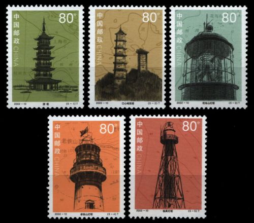 China VR 2002 - Mi-Nr. 3353-3357 ** - MNH - Leuchttürme / Lighthouses