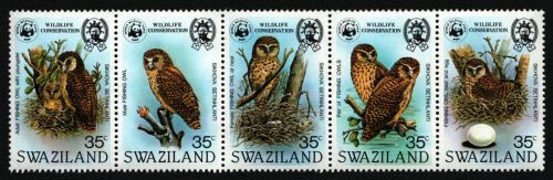 Swaziland 1982 - Mi-Nr. 398-402 ** - MNH - Eulen / Owls - gefaltet / folded (1)