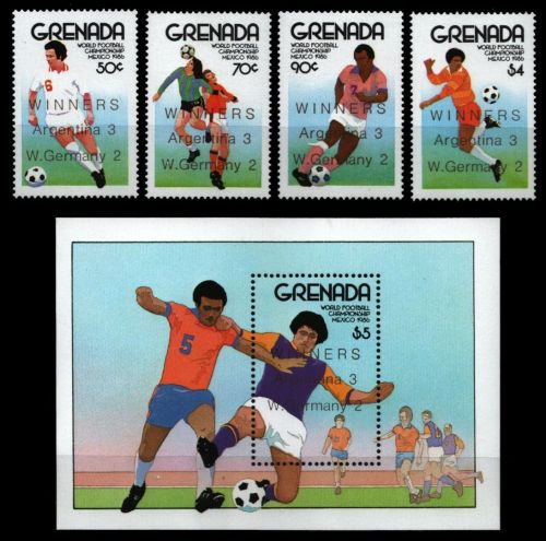 Grenada 1986 - Mi-Nr. 1496-1499 & Block 163 ** - MNH - Fußball / Soccer