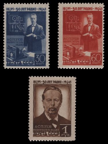 Russia / Sowjetunion 1945 - Mi-Nr. 965-967 * - MH - Radio - Popow
