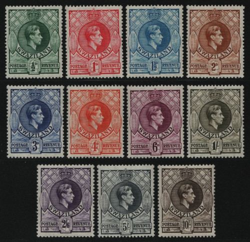 Swaziland 1938 - Mi-Nr. 27-37 A * - MH - gez. 13 1/2 : 13