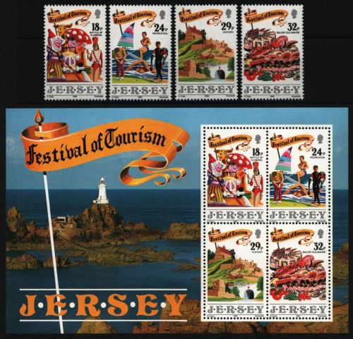 Jersey 1990 - Mi-Nr. 516-519 & Block 5 ** - MNH - Tourismus